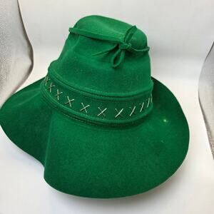 Merrimac Ritz Wool Felt Hat Green Wide Brim USA Vintage Size 6 7/8 Western